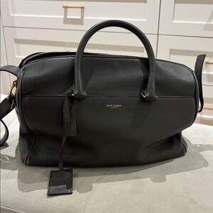 Saint Laurent Grey Leather Duffel with Removable Strap and Gold Accents